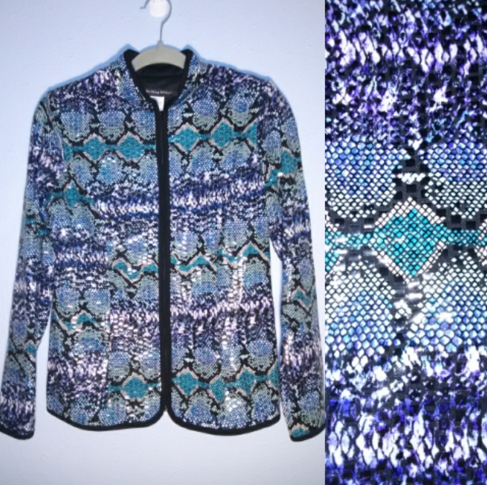 Snakeskin Sequin Madrid Collar Zip Up Jacket SM EUC